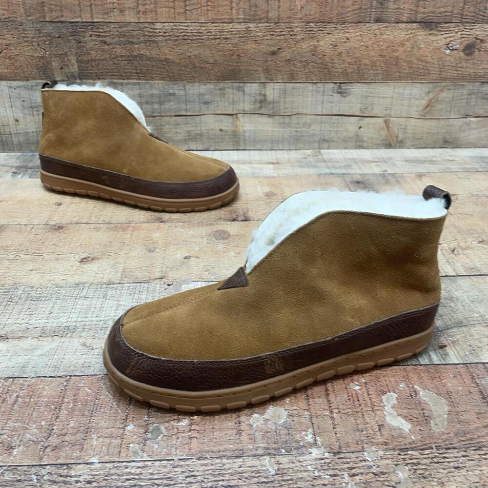 Eddie Bauer Slippers Mens Size 8 41.5 Brown Suede Faux Fur Lined Bootie Shoes